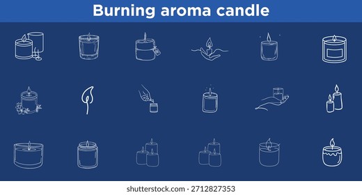 Vela de aroma ardiente: pastel, vela, sombrero, guirnalda, Streamer y trompeta para la Colección Abstractas de activos digitales.