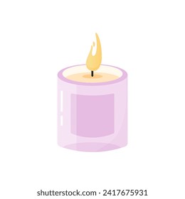 burning aroma candle in glass container , cartoon style isolated on white background