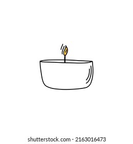 Burning aroma candle, isolated on white background. Doodle style