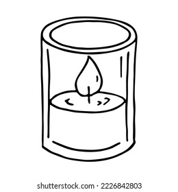 Burning aroma candle in a jar. Single doodle illustration. Hand drawn clipart for card, logo, design