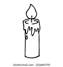 Burning aroma candle. Single doodle illustration. Hand drawn clipart for card, logo, design