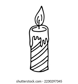 Burning aroma candle. Single doodle illustration. Hand drawn clipart for card, logo, design