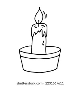 Burning aroma candle. Single doodle illustration. Hand drawn clipart for card, logo, design