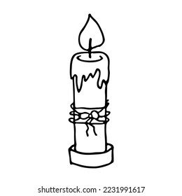 Burning aroma candle. Single doodle illustration. Hand drawn clipart for card, logo, design