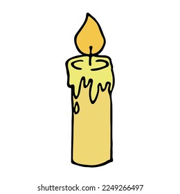 Burning aroma candle. Single doodle illustration. Hand drawn clipart for card, logo, design