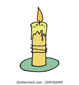La vela aroma en llamas. Ilustración de un solo doodle. Recorte de mano para tarjeta, logotipo y diseño