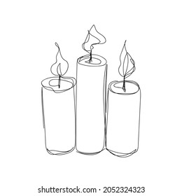 Burning aroma candles one line art. Continuous line drawing of halloween theme, comfort, romance, gothic.