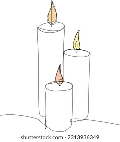 Burning aroma Candles. One line art. Continuous line drawing of comfort theme and romance