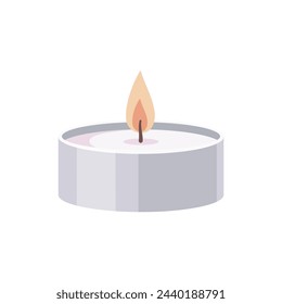 Brennende Aromatherapie flache Kerze isoliert auf weißem Hintergrund. Hand gezeichnete Vektor-Illustration. Interior Aroma Candle Symbol. Handgefertigte Kerze. Flache Bauweise