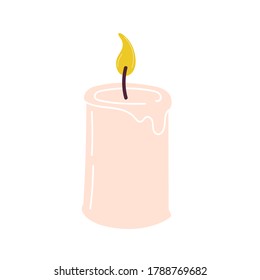 Burning aromatic candle for aromatherapy and interior decoration, isolated on a white background. Element for the design. Flat vector illustration