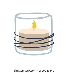 Burning aromatic  candle for aromatherapy and interior decoration, isolated on a white background. Element for the design. Flat vector illustration