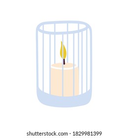 Burning aromatic candle for aromatherapy and interior decoration, isolated on a white background. Element for the design. Flat cartoon vector illustration