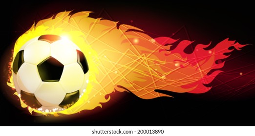 Burning ball on a black background. Abstract soccer background.