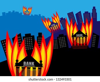 Burning Bank, vector illustration