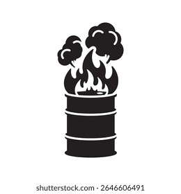Ícone de glifo de barril de queima para descarte de resíduos perigosos fogo químico tóxico e símbolo de poluição ambiental ilustração vetorial ícone de glifo sólido