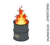Burning barrel. Trash can and fire. The problem of urban Homelessness and poverty. Flat cartoon isolated on white