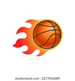 Burning basketball ball graphic icon. Flying basketball ball sign isolated on white background. Vector illustration