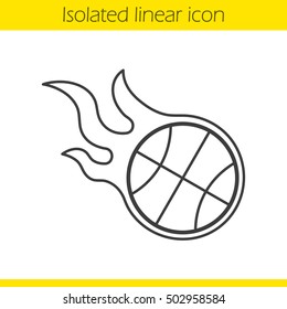Burning basketball ball linear icon. Thin line illustration. Contour symbol. Vector isolated outline drawing