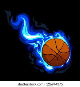 Burning basketball on black background. Vector illustration.