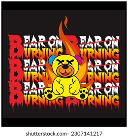 Burning Bear Patch V76 Patch Streetwear, Urban Design Black and White Colors Patch Commercial Use