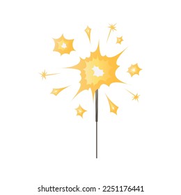 Burning bengal sparkler fire.Christmas sparkling candles, light stick. Indian fireworks with sparks, glow. Birthday party, celebration, holiday, event, festive, congratulations concept. Cartoon vector
