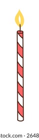 Burning birthday candle hand drawn illustration, isolated vector on transparent. Line drawing design. Birthday celebration, festival, carnival, party, anniversary clip art, element