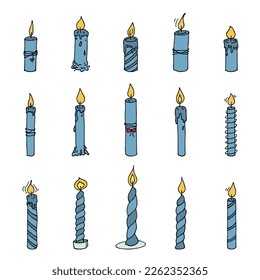 Burning birthday candle set. Single doodle illustration. Hand drawn clipart for card, logo, design