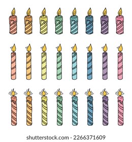 Ardiendo velas de cumpleaños. Ilustración de un solo doodle. Recorte de mano para tarjeta, logotipo y diseño