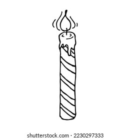 Burning birthday candle. Single doodle illustration. Hand drawn clipart for card, logo, design