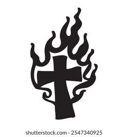 burning black cross simple childish illustration