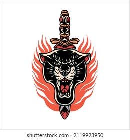 diseño vectorial del tatuaje del pantero de la hoja ardiente