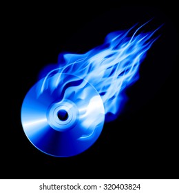 Burning blue CD isolated on background. Vector illustration
