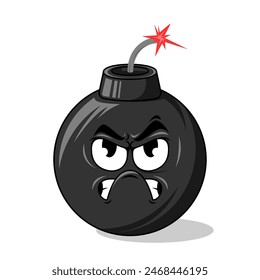 Burning bomb with angry cartoon expression isolated on transparent white background