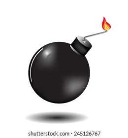 Burning bomb on a white background with shadow