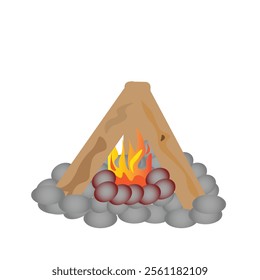 burning bon fire, vector material isolated. , Wood and fire