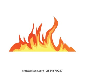 Brandfeuer oder Lagerfeuer-Grenzeffekt. Cartoon rote und gelbe Flamme des Feuers, verzehrendes Element. Brennender Flammeneffekt mit Funken. Heißes Schild. Vektorgrafik, flacher Stil, einzeln auf Weiß