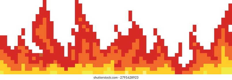 Burning bonfire or campfire effect border vector pixel art. Cartoon retro 8 bit video game red fire flame. Burning flame effect with sparks. Fire blazing frame. Devouring element, ignition effect