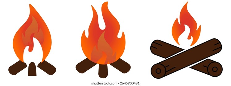 Burning bonfire or campfire, firewood with fire or flame. Simple vector illustration on white background