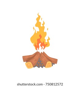 Burning bonfire campfire logs cartoon vector Illustration on a white background