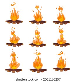 A Burning Bonfire. Fire Animation Nine Key Frames.
