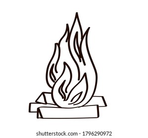 Burning bonfire on a white background. Silhouette. Vector illustration.
