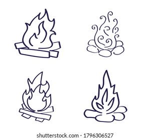 Fuego de fuego en un fondo blanco. Silueta lineal. Ilustración vectorial.