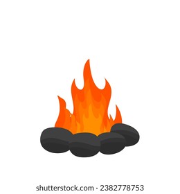 Burning Bonfire. Vector Illustration of Bonfire and Rocks. Bonfire Design Element