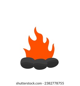 Burning Bonfire. Vector Illustration of Bonfire and Rocks. Bonfire Design Element