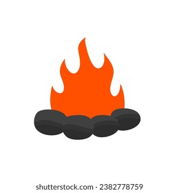 Burning Bonfire. Vector Illustration of Bonfire and Rocks. Bonfire Design Element