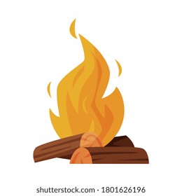 Burning Bonfire with Wood, Campfire, Outdoor Nature Picnic Cartoon Vector Illustration