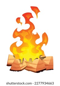 Burning bonfire with wood cartoon illustration