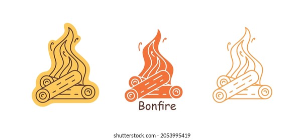 Burning bonfire with wood. Fire wood and campfire icon. flat style. 