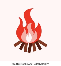 Burning bonfire with wood icon. Vector illustration.