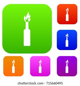 Burning bottle set icon color in flat style isolated on white. Collection sings vector illustration